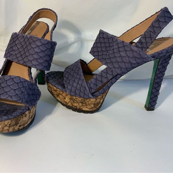 Lisa for Donald Pliner Purple Faux Snakeskin Platform Sandal Heels 6.5M - Picture 3 of 10